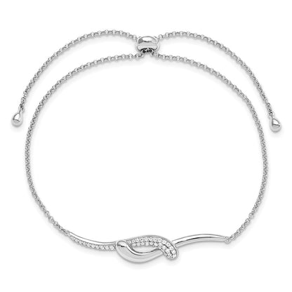 Sterling Silver Rhodium-Plated Cz Fancy Bar Adjustable Bracelet