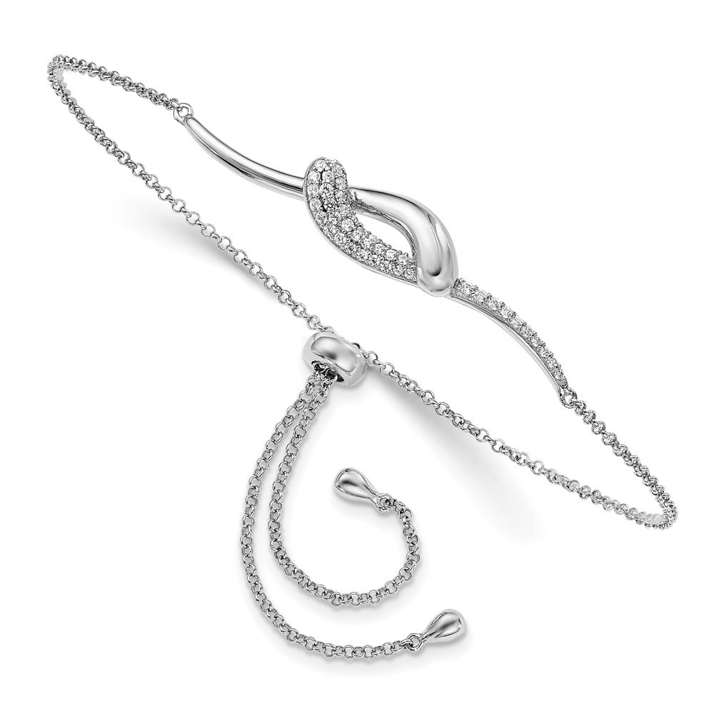 Sterling Silver Rhodium-Plated Cz Fancy Bar Adjustable Bracelet