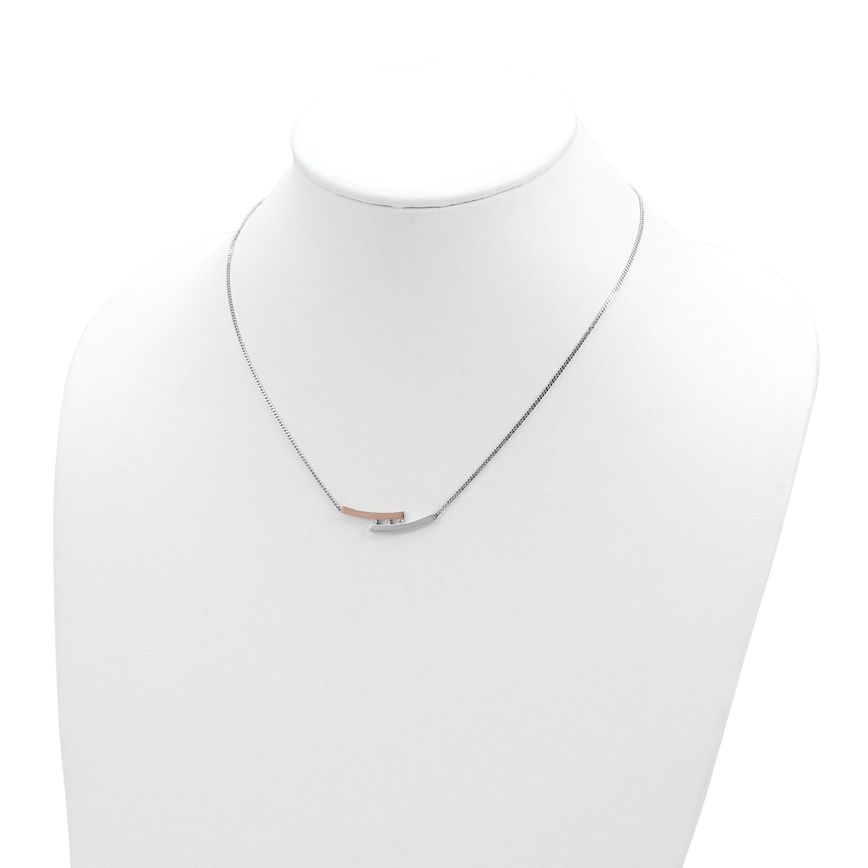 Ss/Rose Plated Sterling Silver Rh-Plate Rose Gold-Plated Diamond Bar 16.5In W/1In Ext Neck