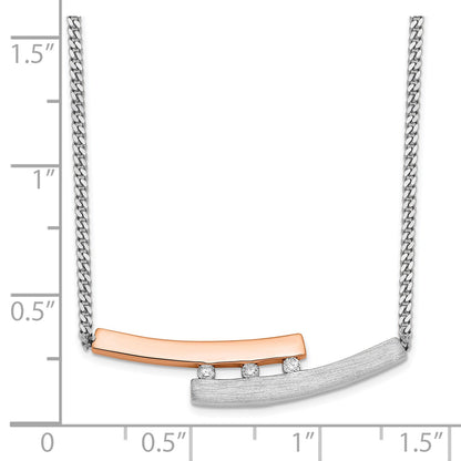 Ss/Rose Plated Sterling Silver Rh-Plate Rose Gold-Plated Diamond Bar 16.5In W/1In Ext Neck