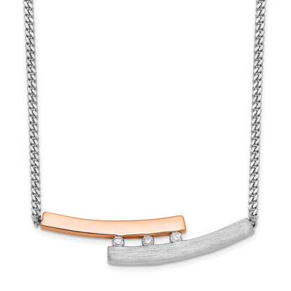 Ss/Rose Plated Sterling Silver Rh-Plate Rose Gold-Plated Diamond Bar 16.5In W/1In Ext Neck