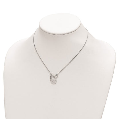 Sterling Silver Rhodium-Plated Satin Heart/Love/Cz W/1.5In Ext Necklace