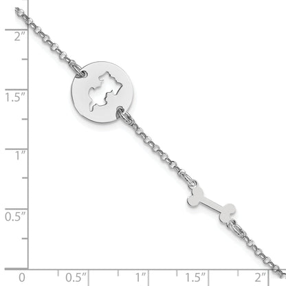7 Inch Sterling Silver Rhodium-Plated Puppy And Bone W/.5 In Ext Bracelet