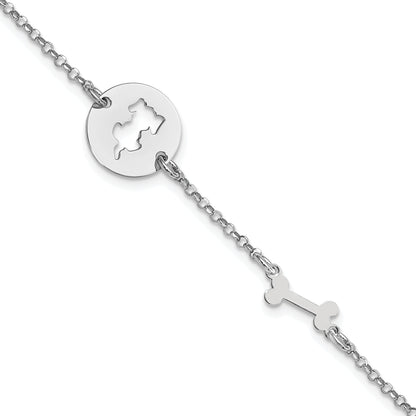 7 Inch Sterling Silver Rhodium-Plated Puppy And Bone W/.5 In Ext Bracelet