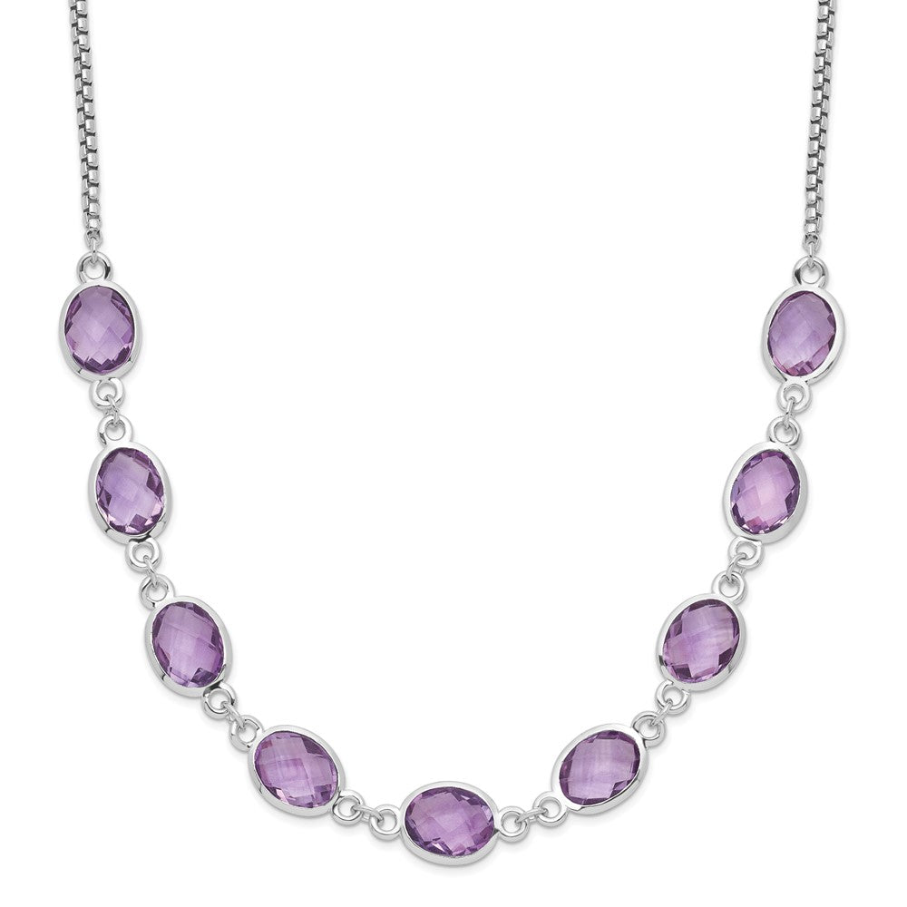 Sterling Silver Rhod-Plated 13.5Am Amethyst W/2 In Ext. Necklace