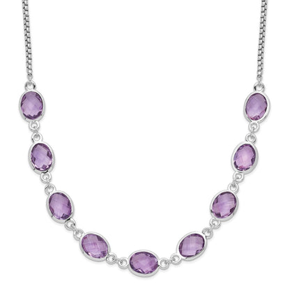 Sterling Silver Rhod-Plated 13.5Am Amethyst W/2 In Ext. Necklace