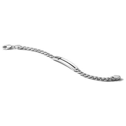 Sterling Silver Rhodium-Plated Enameled Cross on Bar Men's 8in Bracelet