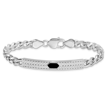 Sterling Silver Rhodium-Plated Enameled Bar Men's 8in Bracelet
