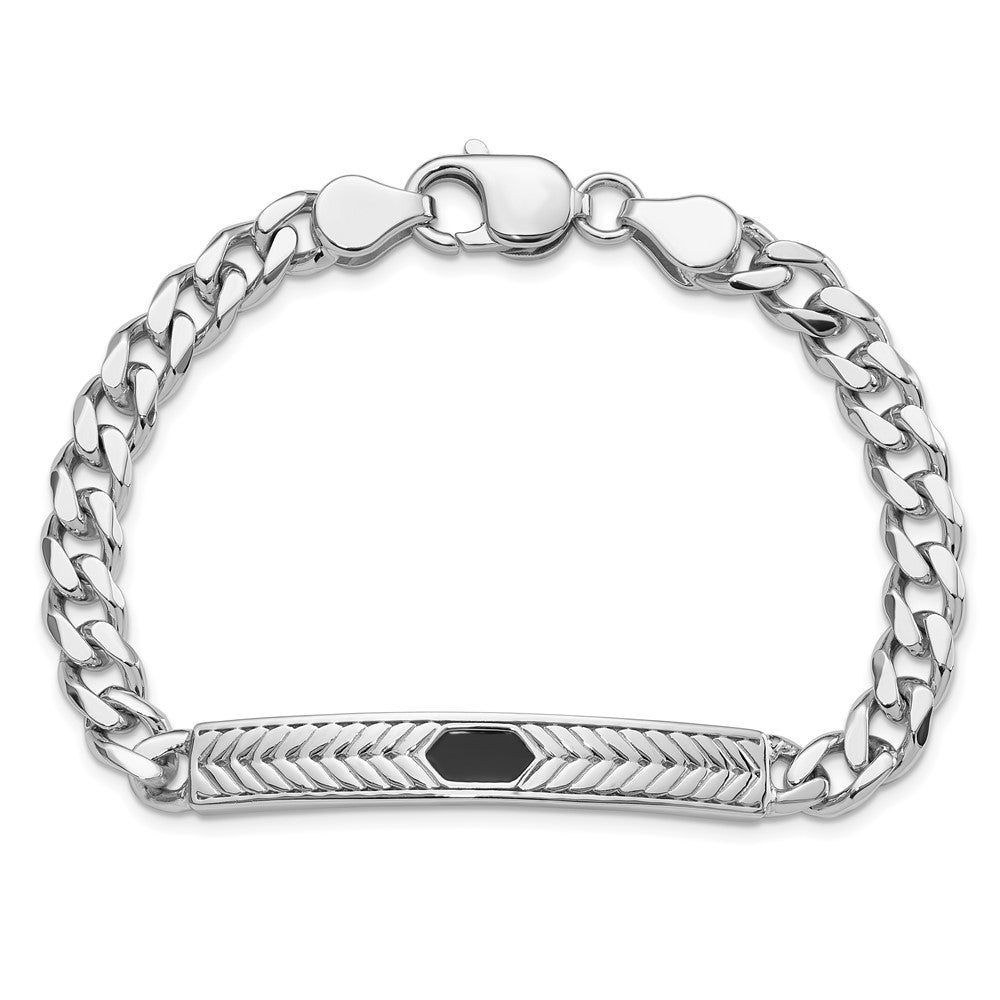 Sterling Silver Rhodium-Plated Enameled Bar Men's 8in Bracelet