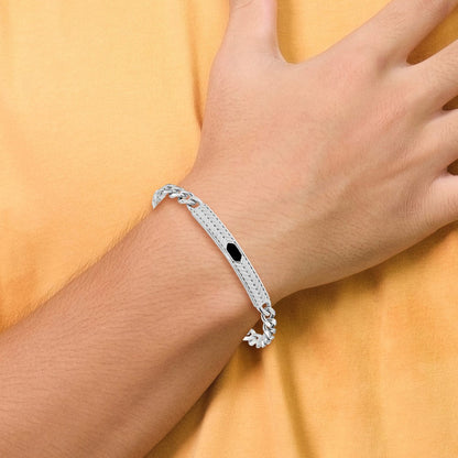 Sterling Silver Rhodium-Plated Enameled Bar Men's 8in Bracelet