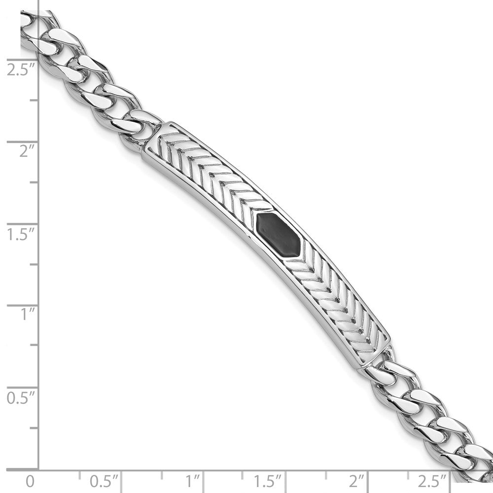 Sterling Silver Rhodium-Plated Enameled Bar Men's 8in Bracelet