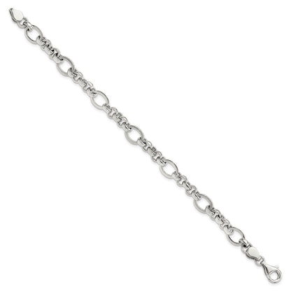 Sterling Silver Rhodium-Plated Polished/textured Fancy Link 7.5in Bracelet