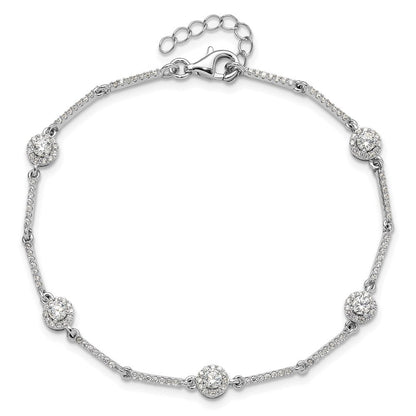 Sterling Silver Rhodium-Plated CZ Link 7in w/1in Ext. Bracelet