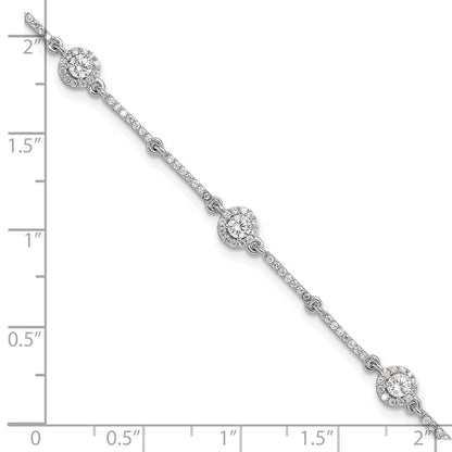 Sterling Silver Rhodium-Plated CZ Link 7in w/1in Ext. Bracelet