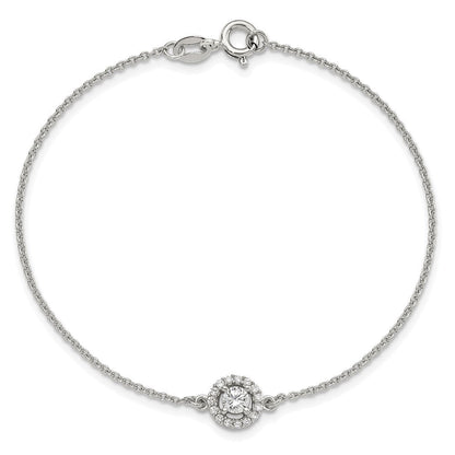 Sterling Silver Rhodium-Plated Halo CZ 7.25in Bracelet