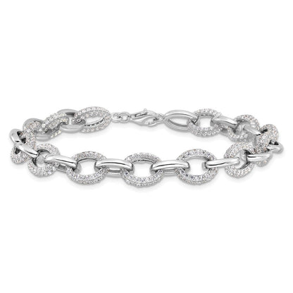 Sterling Silver Rhodium-Plated Micro Pave CZ Rolo Link 7.5in Bracelet
