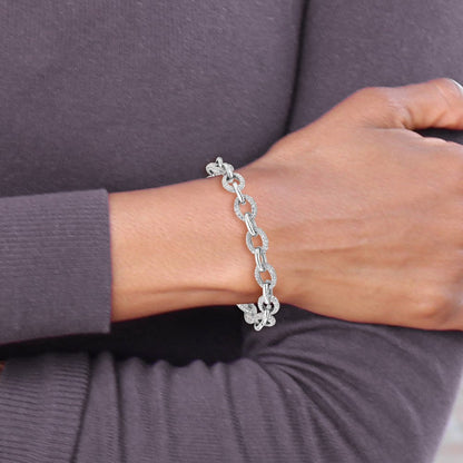 Sterling Silver Rhodium-Plated Micro Pave CZ Rolo Link 7.5in Bracelet