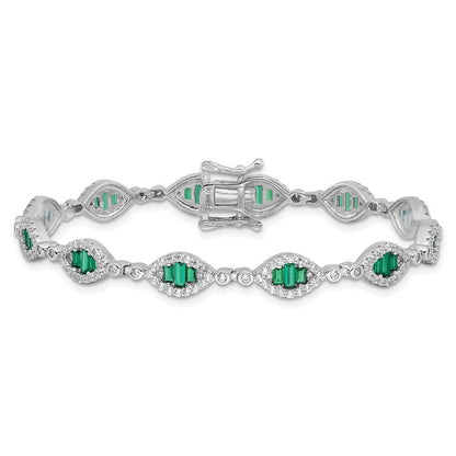 Sterling Silver Rhodium-Plated White and Green CZ Link Bracelet
