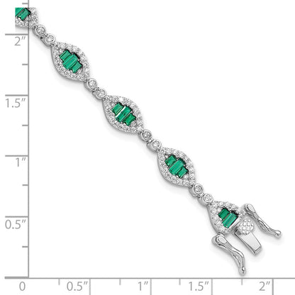 Sterling Silver Rhodium-Plated White and Green CZ Link Bracelet