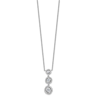 Fire Sterling Silver Rhodium Plated Fancy 16in w/2in Ext CZ Dangle Neckla