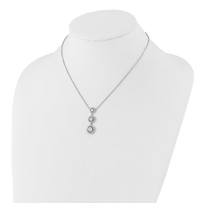 Fire Sterling Silver Rhodium Plated Fancy 16in w/2in Ext CZ Dangle Neckla