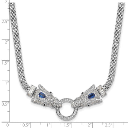 Sterling Silver Rhodium-Plated Blue and Clear CZ Elephant Head Necklace