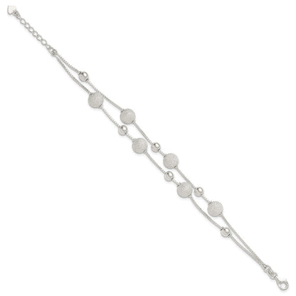 Sterling Silver Polish & Laser Beaded 2 Strand 7in w/1in Ext Bracelet
