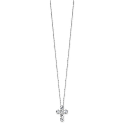 Sterling Silver Rhodium-Plated CZ Cross 16in w/2in Ext Necklace