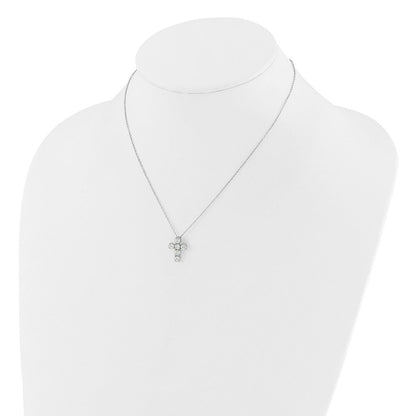 Sterling Silver Rhodium-Plated CZ Cross 16in w/2in Ext Necklace
