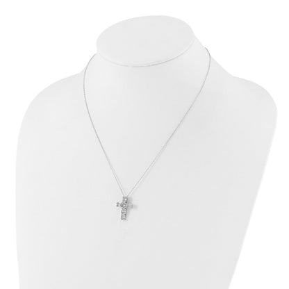 Sterling Silver Rhodium-Plated Baguette CZ Cross 18in Necklace