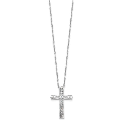 Sterling Silver Rhodium-Plated CZ Cross 18in w/2in Ext. Necklace