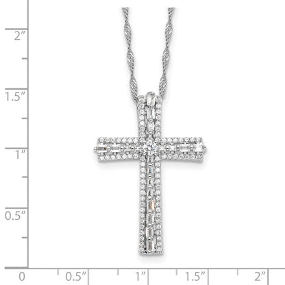 Sterling Silver Rhodium-Plated CZ Cross 18in w/2in Ext. Necklace