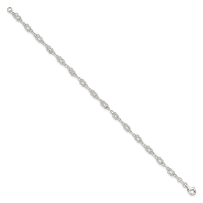 Sterling Silver 9Inch Solid Polished Fancy Knot-Link Anklet