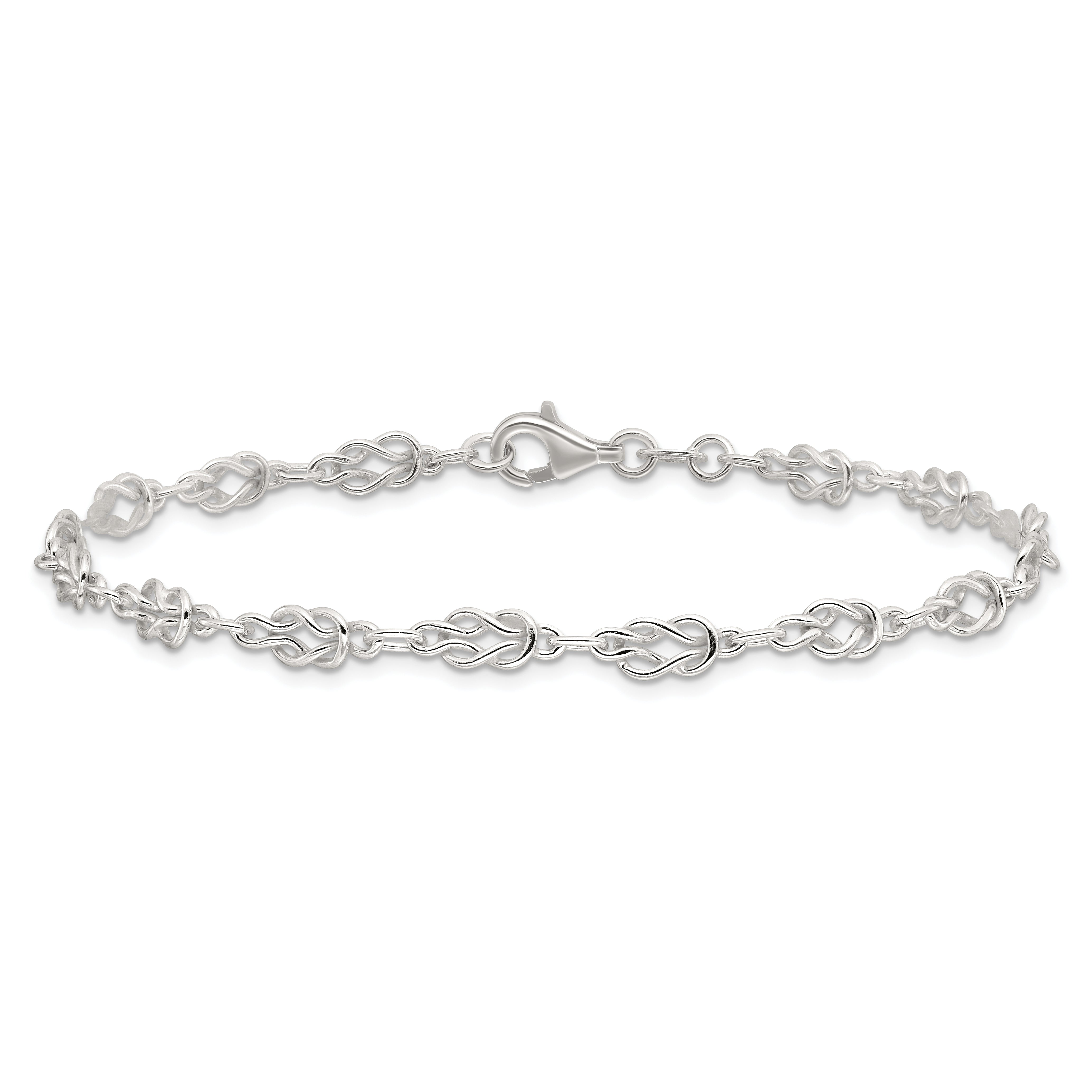 Sterling Silver 10Inch Solid Polished Fancy Knot-Link Anklet