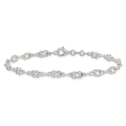 Sterling Silver 10Inch Solid Polished Fancy Knot-Link Anklet