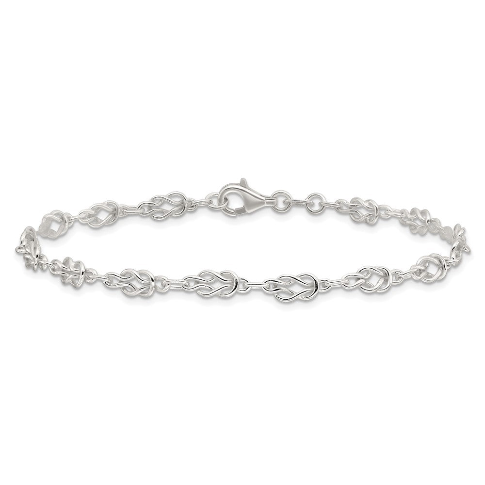 Sterling Silver 9Inch Solid Polished Fancy Knot-Link Anklet