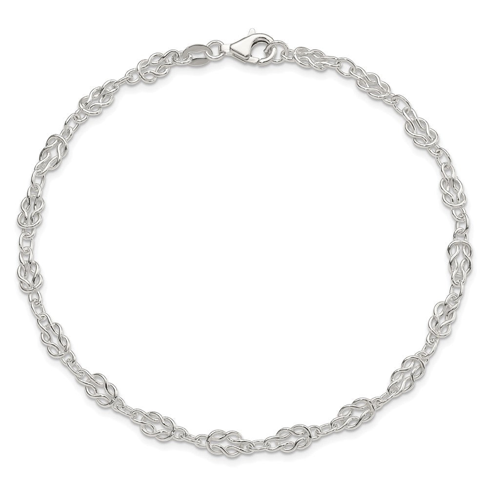 Sterling Silver 9Inch Solid Polished Fancy Knot-Link Anklet