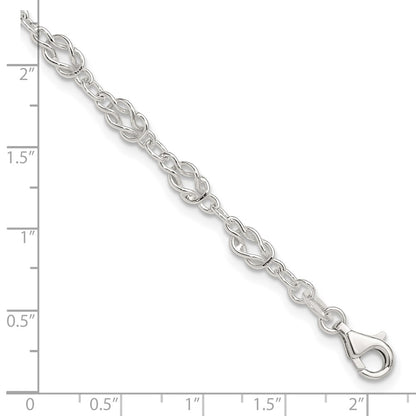 Sterling Silver 9Inch Solid Polished Fancy Knot-Link Anklet