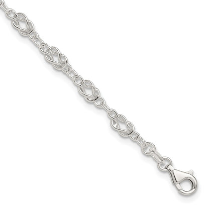 Sterling Silver 9Inch Solid Polished Fancy Knot-Link Anklet