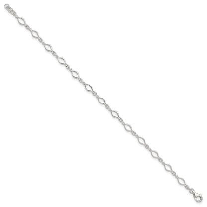 Sterling Silver 9Inch Solid Polished Fancy Link Anklet