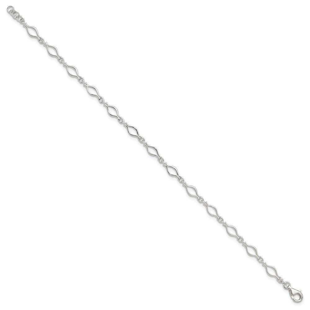 Sterling Silver 10Inch Solid Polished Fancy Link Anklet