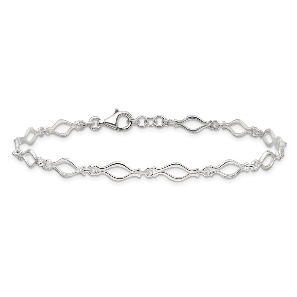 Sterling Silver 10Inch Solid Polished Fancy Link Anklet