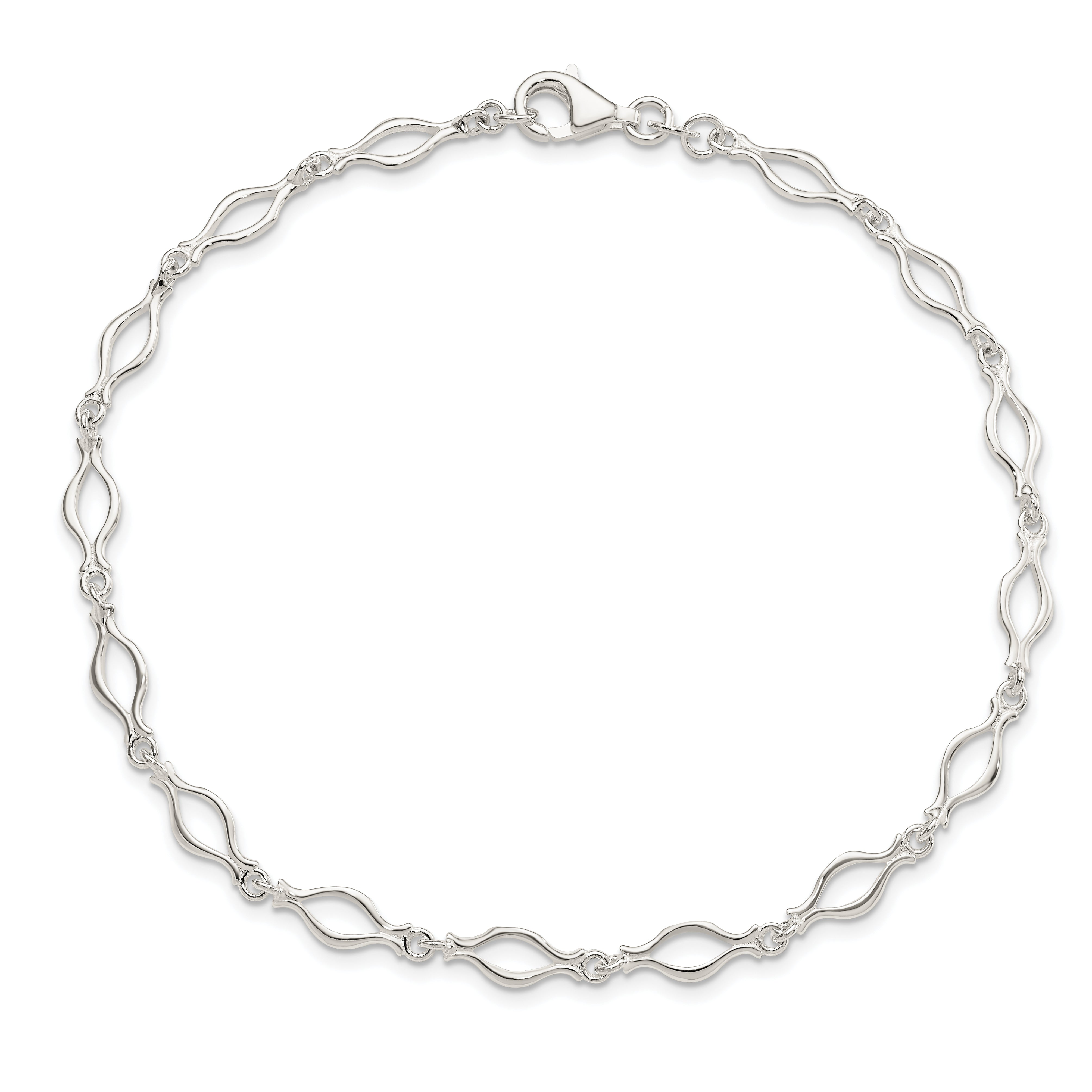 Sterling Silver 9Inch Solid Polished Fancy Link Anklet