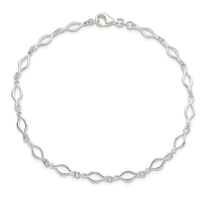 Sterling Silver 9Inch Solid Polished Fancy Link Anklet