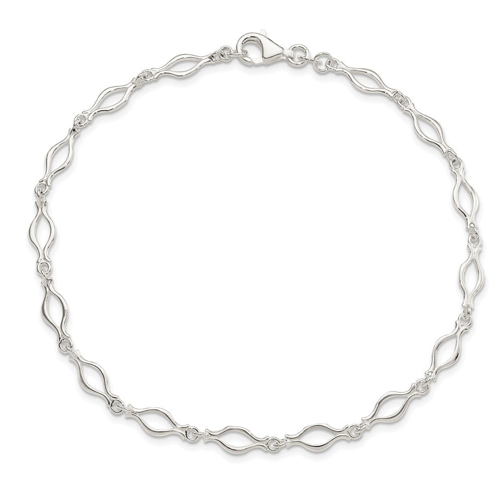 Sterling Silver 10Inch Solid Polished Fancy Link Anklet