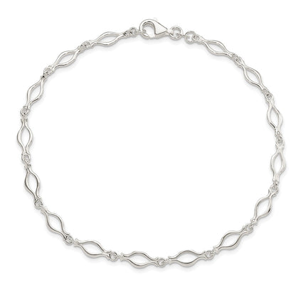 Sterling Silver 10Inch Solid Polished Fancy Link Anklet