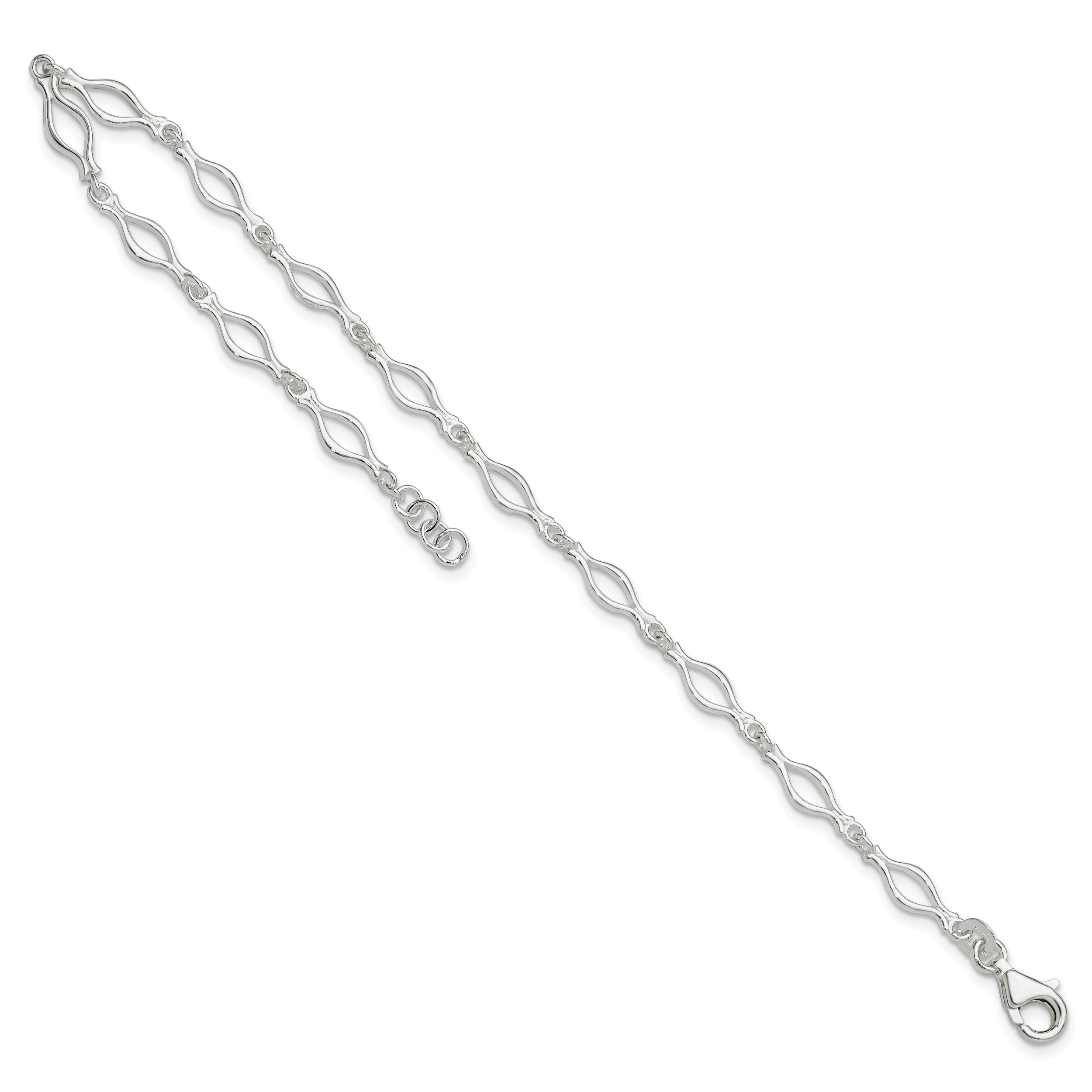 Sterling Silver 9Inch Solid Polished Fancy Link Anklet