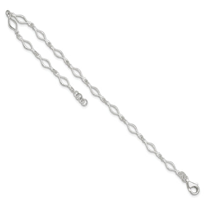 Sterling Silver 9Inch Solid Polished Fancy Link Anklet