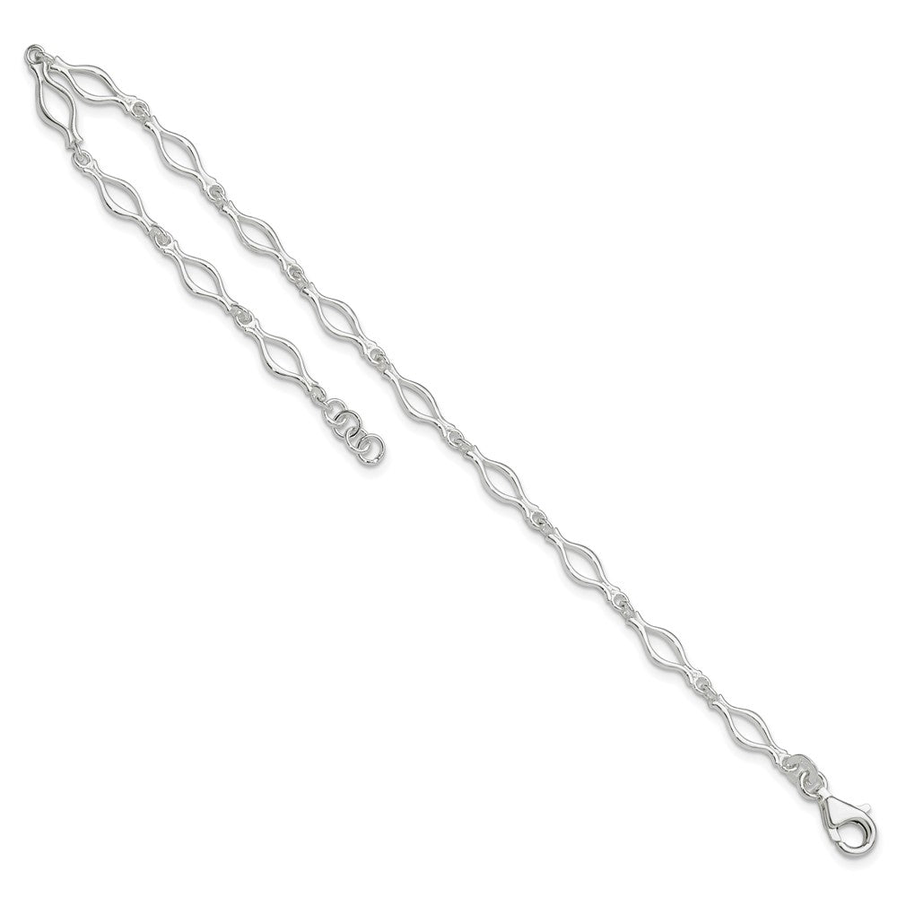 Sterling Silver 10Inch Solid Polished Fancy Link Anklet