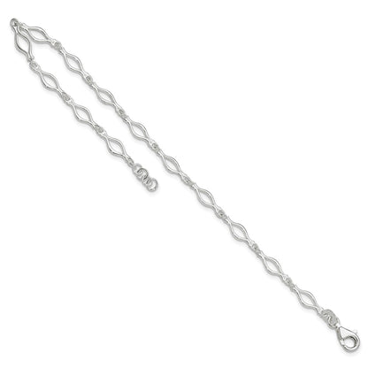 Sterling Silver 10Inch Solid Polished Fancy Link Anklet